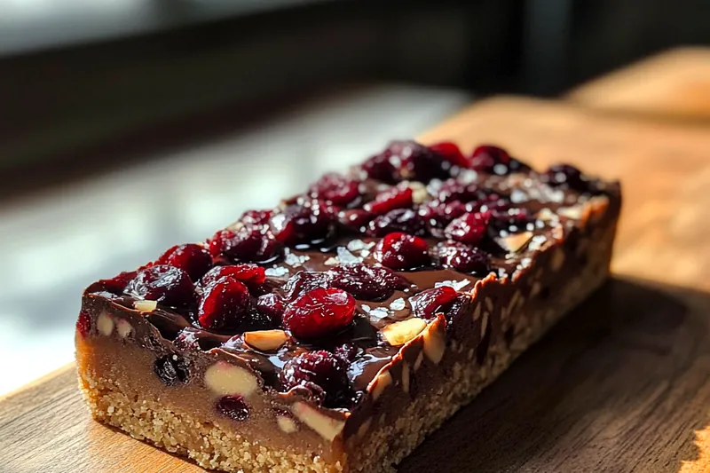Decadent Dark Chocolate Cranberry Bars baking in the oven.