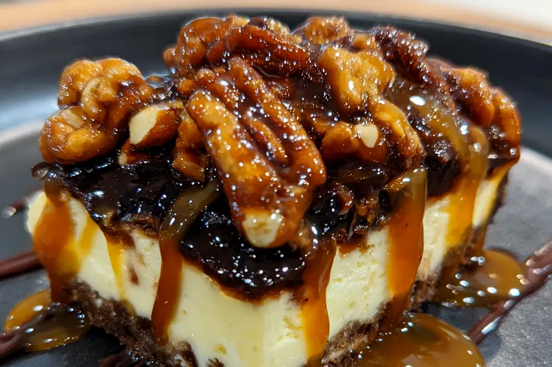 Fresh ingredients for Decadent Pecan Caramel Cheesecake