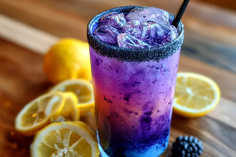 A vibrant setup of colorful ingredients for making Enchanting Witches Brew Drink.