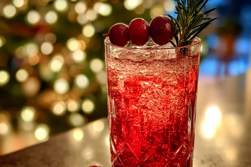 A step-by-step preparation of the Festive Cherry Fizz Mocktail, showcasing the mixing and serving process.