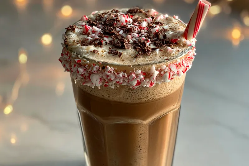 Chef Mitchell shaking the Festive Peppermint Cocktail in a cocktail shaker, ready to serve.