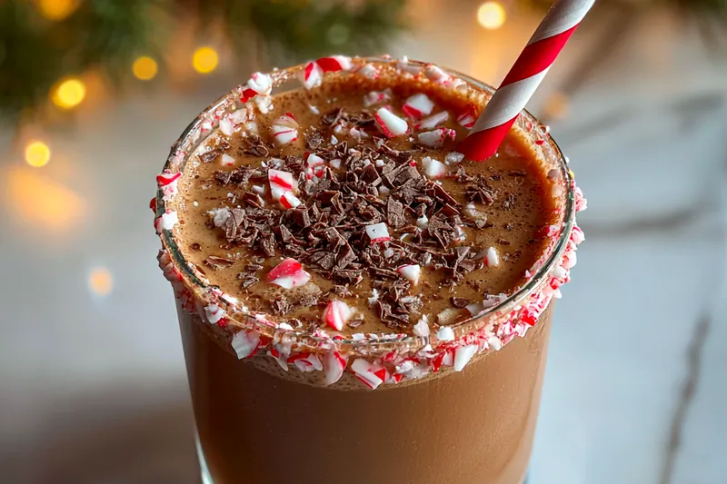 A visually appealing arrangement of ingredients for Festive Peppermint Cocktail including vodka, peppermint schnapps, and whipped cream.