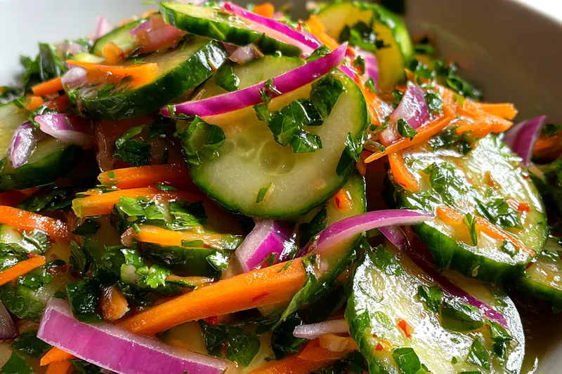 Cooking process for Fresh Cucumber Carrot Salad