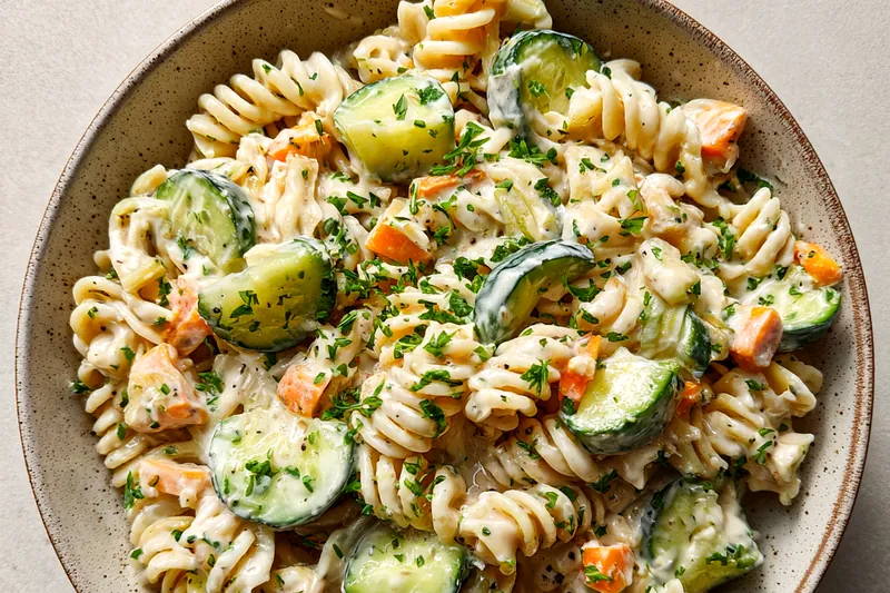 Cooking process for Fresh Tzatziki Pasta Salad
