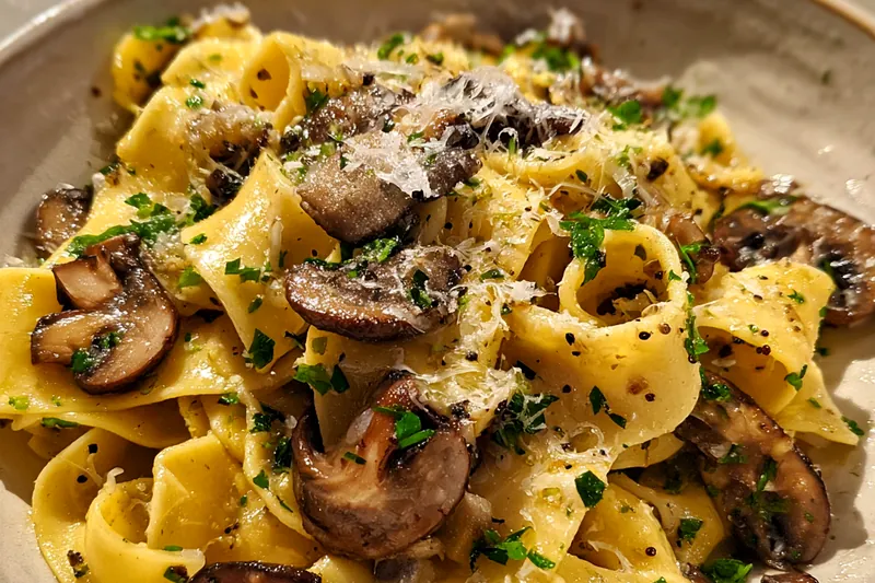 Fresh ingredients for Garlic Mushroom Pasta Delight