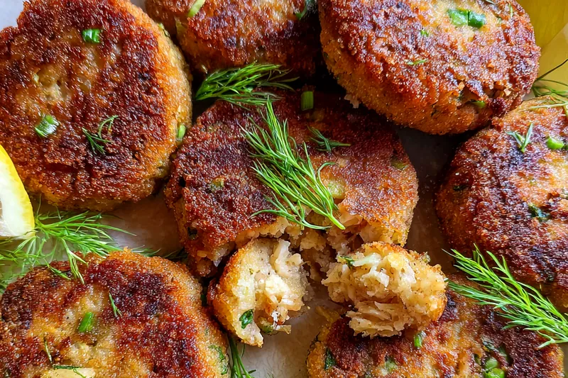 Fresh ingredients for Golden Crispy Salmon Patties