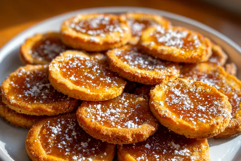 Golden pumpkin fritters frying in hot oil, showing bubbling around edges and perfect golden-brown color development