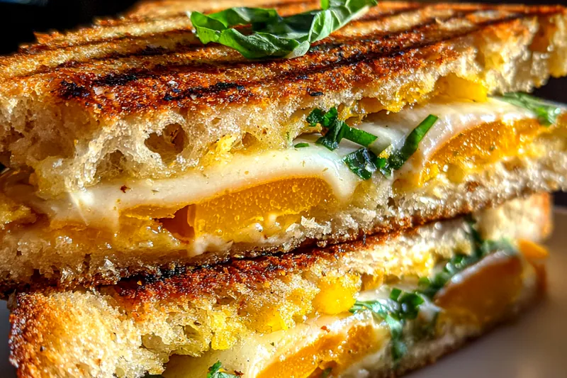 Cooking process for Gourmet Peach Cheddar Sandwich