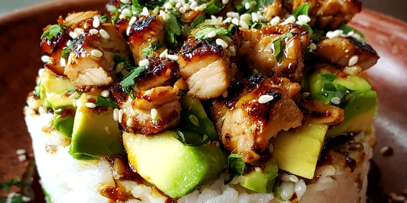 Grilled Chicken Avocado Rice Stack