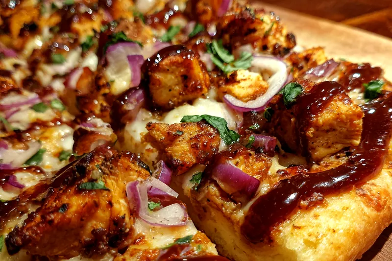 Cooking process for Grilled Chicken BBQ Pizza