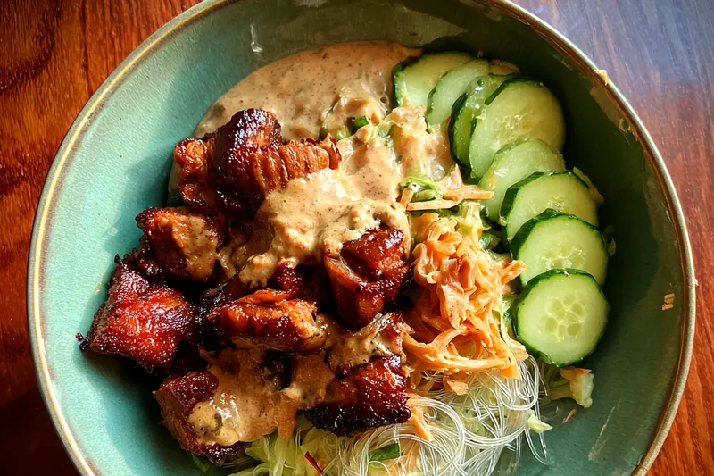 Cooking process for Grilled Chicken Peanut Noodle Bowl with Fresh Herbs