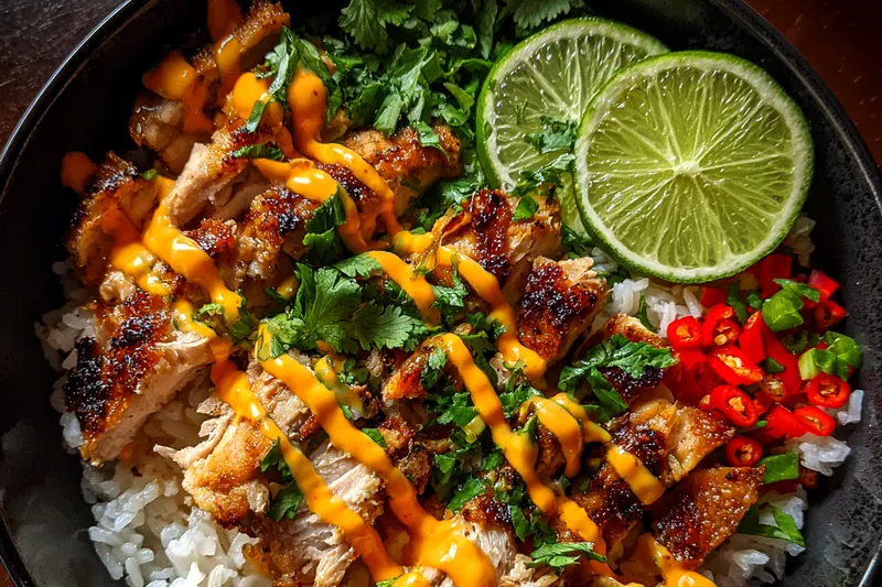 Fresh ingredients for Grilled Chicken Rice Bowl