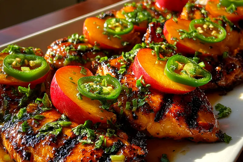Cooking process for Grilled Peach Jalapeño Chicken