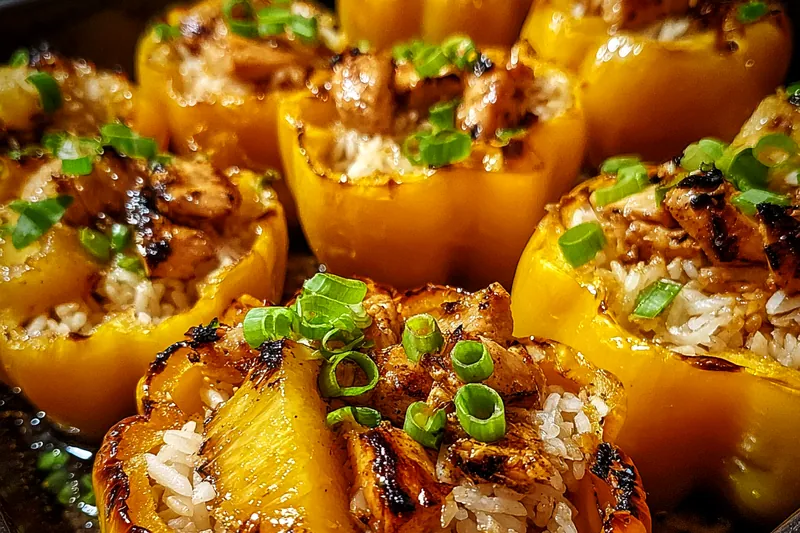 Cooking process for Grilled Pineapple Chicken Peppers