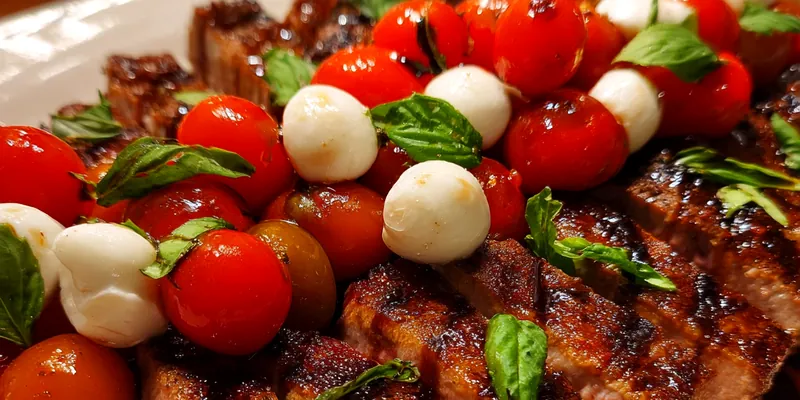 Grilled Steak with Tomato Mozzarella