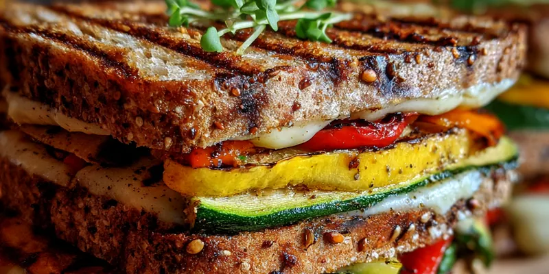 Delicious Grilled Veggie Mozzarella Sandwich served on a plate