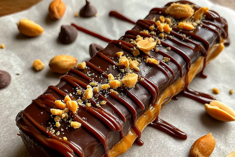 An assortment of ingredients for Healthy Banana Snickers Bars including bananas, peanut butter, chocolate chips, and oats.