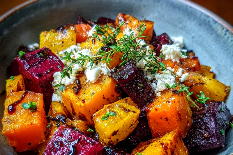 A pot filled with vibrant vegetables simmering together for the Hearty Winter Vegetable Bowl.