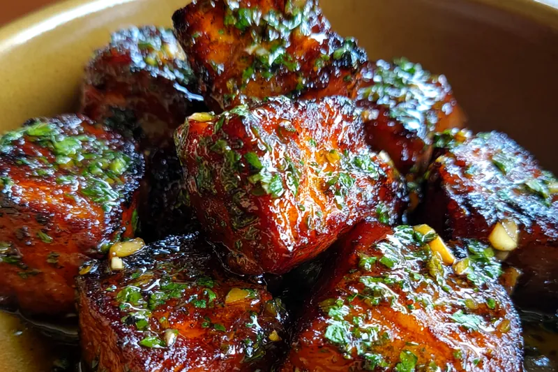 Cooking process for Herb Glazed Sweet Potato Bites