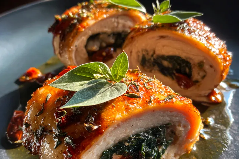 Cooking process for Herb Stuffed Baked Chicken Rolls