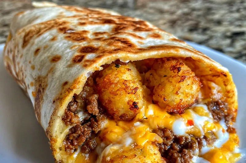 A vibrant setup of ingredients for Loaded Cheesy Potato Burritos, including potatoes, cheese, and fresh herbs.
