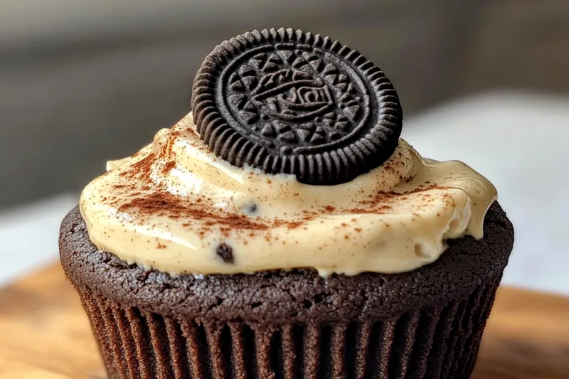The process of whipping cream to stiff peaks for the cheesecake filling of Decadent Oreo Cheesecake Cups.