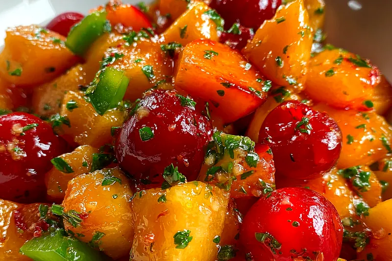 Cooking process for Peach Cherry Salsa Delight