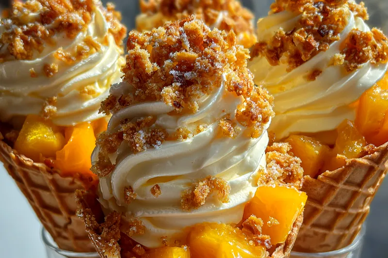 Cooking process for Peach Cobbler Cheesecake Cones