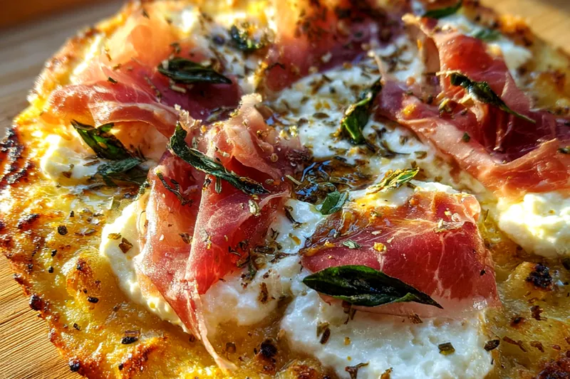 Fresh ingredients for Prosciutto Basil White Pizza