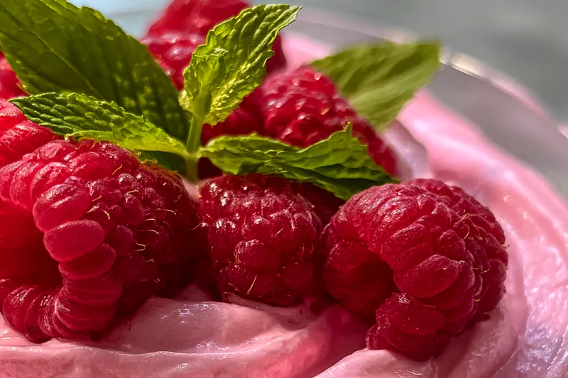 Fresh ingredients for Raspberry Mint Mousse Delight