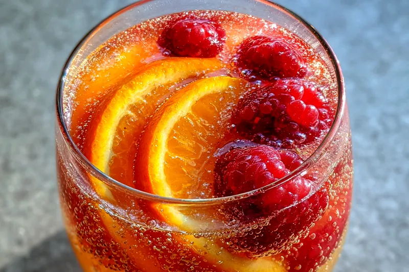 A visual of the mixing process for the Refreshing Peach Moscato Sangria.