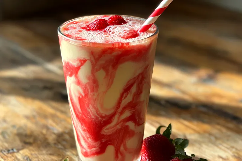 Smoothie ingredients blended together until smooth, creating a creamy texture.