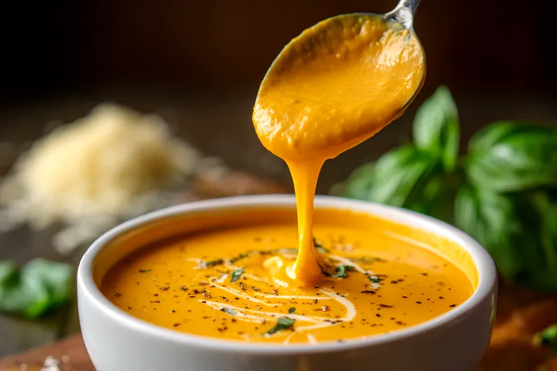 Cooking process for Roasted Red Pepper Gouda Soup