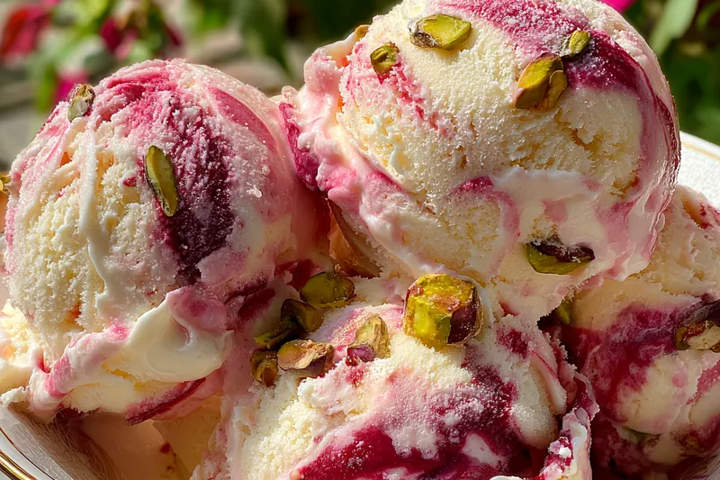Fresh ingredients for Rose Pistachio Ice Cream Delight