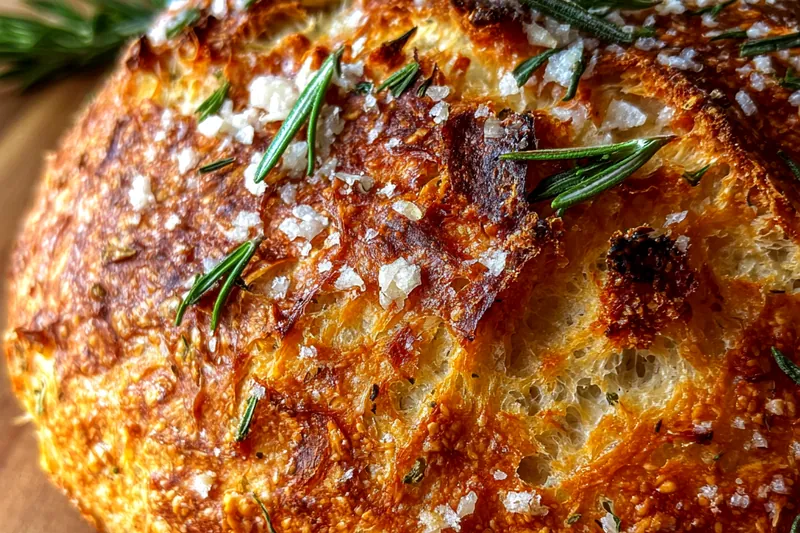 The process of spreading garlic butter onto a rustic bread loaf