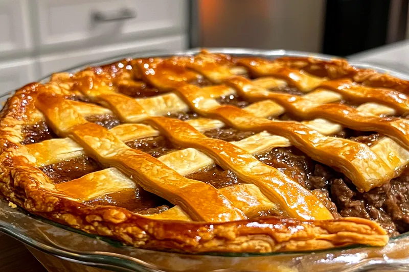 An array of fresh ingredients laid out for Savory Beef Tourtière Delight, showcasing ground meats, spices, and vegetables.