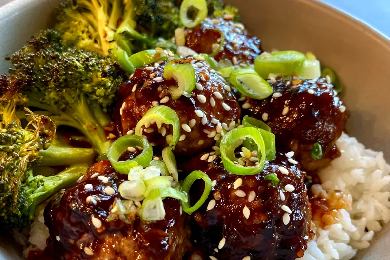 Fresh ingredients for Savory Glazed Beef Meatballs