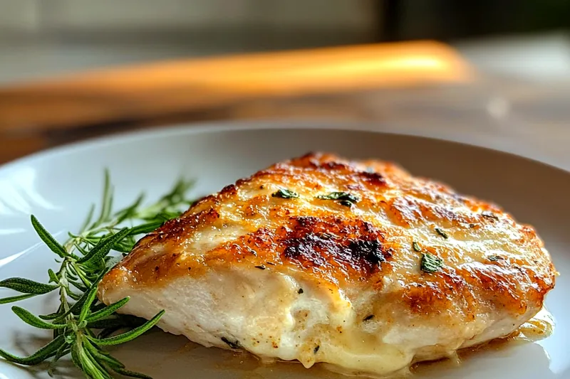 Savory Herb Stuffed Chicken being cooked on the stovetop, showcasing the golden-brown crust.