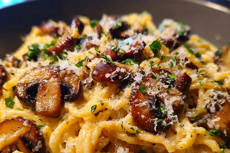 Fresh ingredients for Savory Mushroom Gruyere Pasta