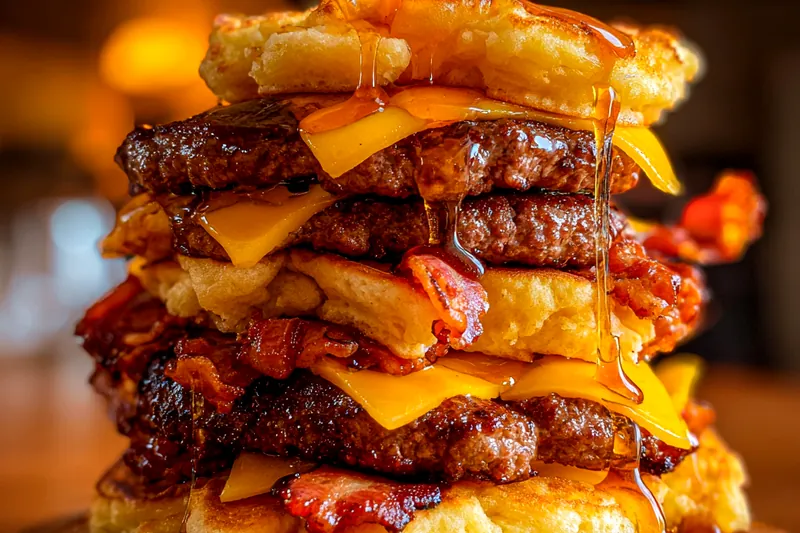 Fresh ingredients for Savory Pancake Burger Stack