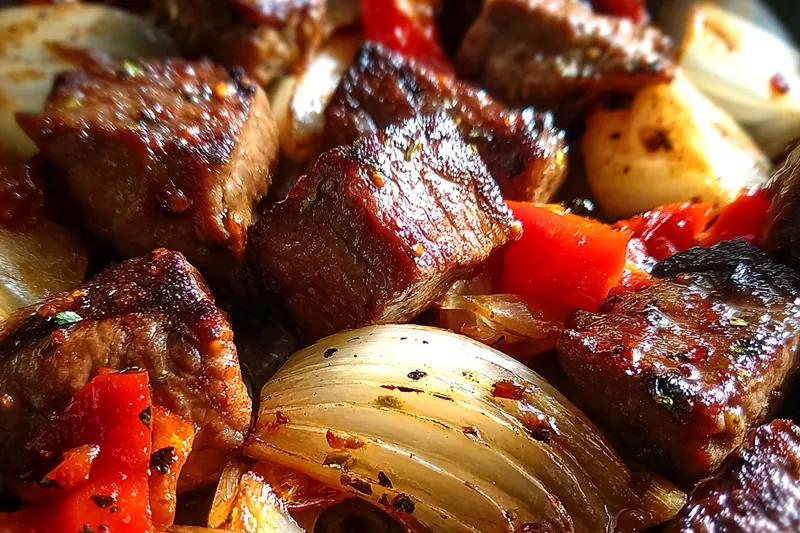 Cooking process for Savory Pepper Steak Delight