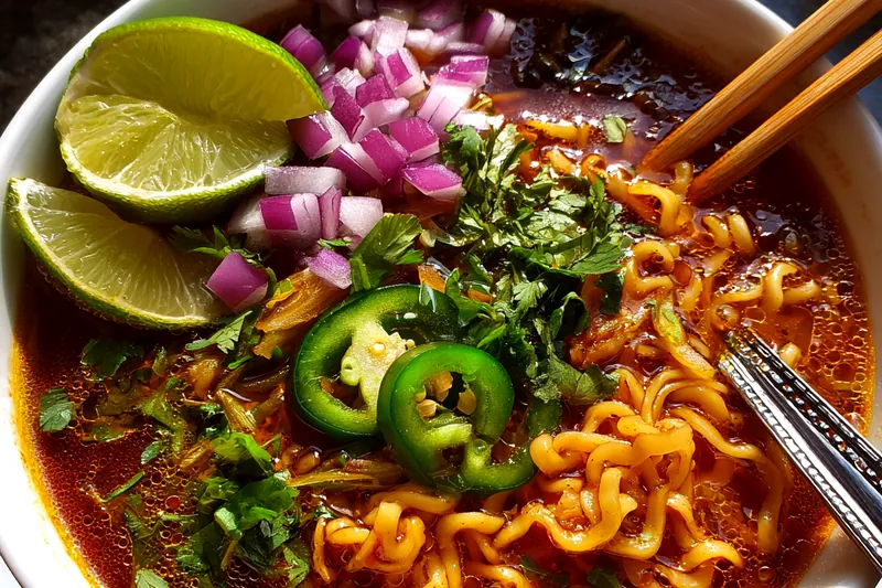 Fresh ingredients for Savory Spicy Ramen Delight