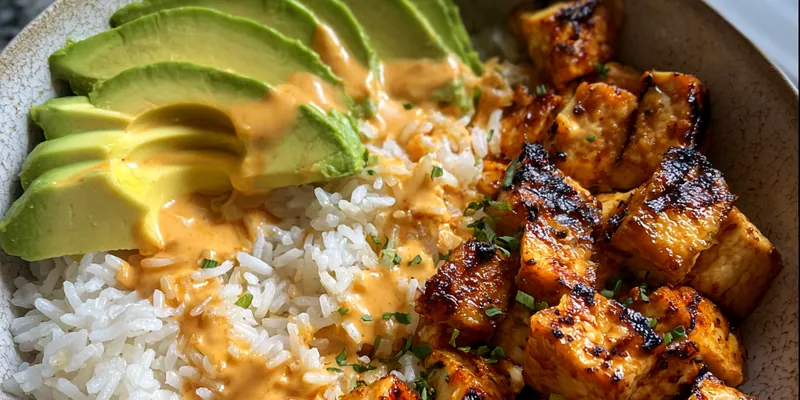 Seared Chicken Avocado Rice Bowl with Creamy Herb Sauce