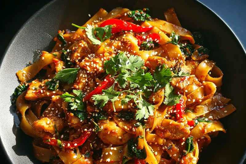 Cooking process for Spicy Chicken Noodle Stir-Fry