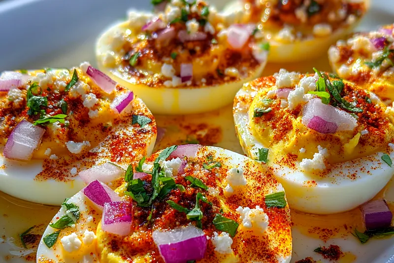 Cooking process for Spicy Deviled Elote Eggs
