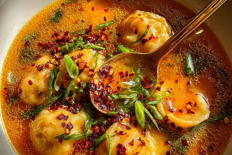 Fresh ingredients for Spicy Dumpling Soup