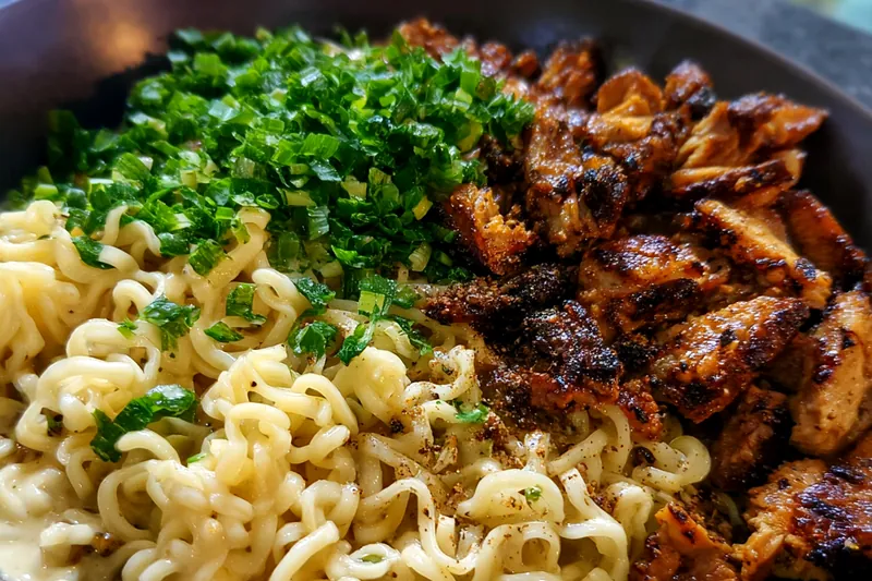 Fresh ingredients for Spicy Garlic Chicken Ramen
