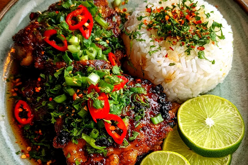 Cooking process for Spicy Glazed Chicken with Rice