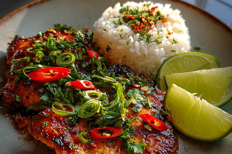 Fresh ingredients for Spicy Glazed Chicken with Rice