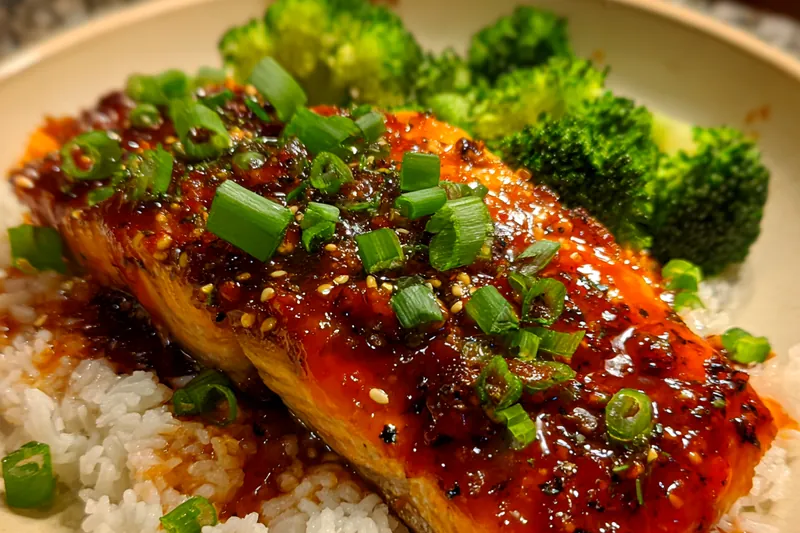 A vibrant setup of fresh ingredients for Spicy Glazed Salmon Delight.
